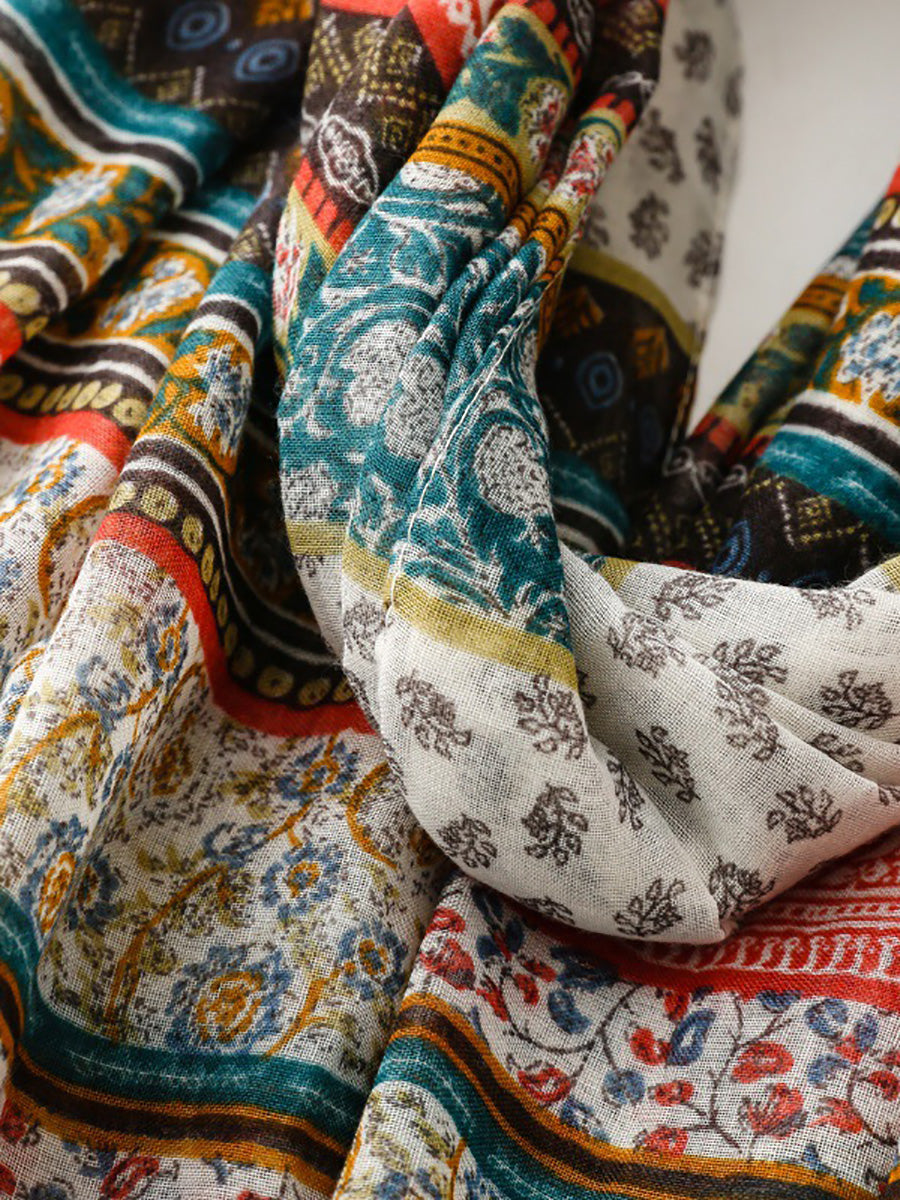 Floral Scarf Spliced Women Shawl Tassel Bohemia