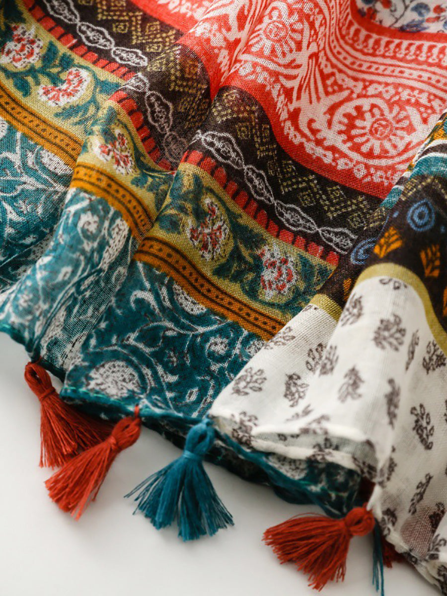 Floral Scarf Spliced Women Shawl Tassel Bohemia