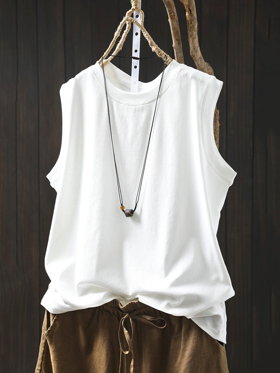 O-Neck Shirt Summer 100%Cotton Pure Color Casual Women