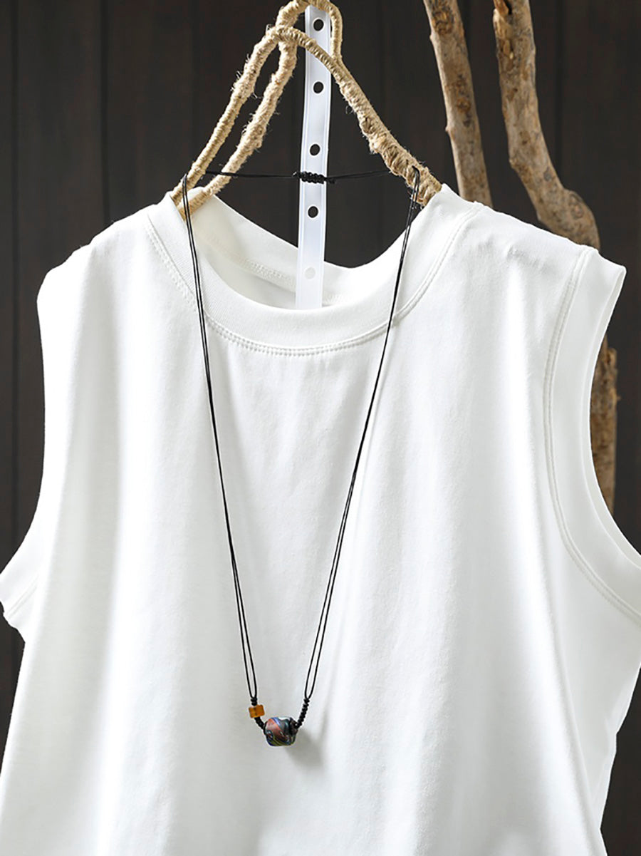 O-Neck Shirt Summer 100%Cotton Pure Color Casual Women