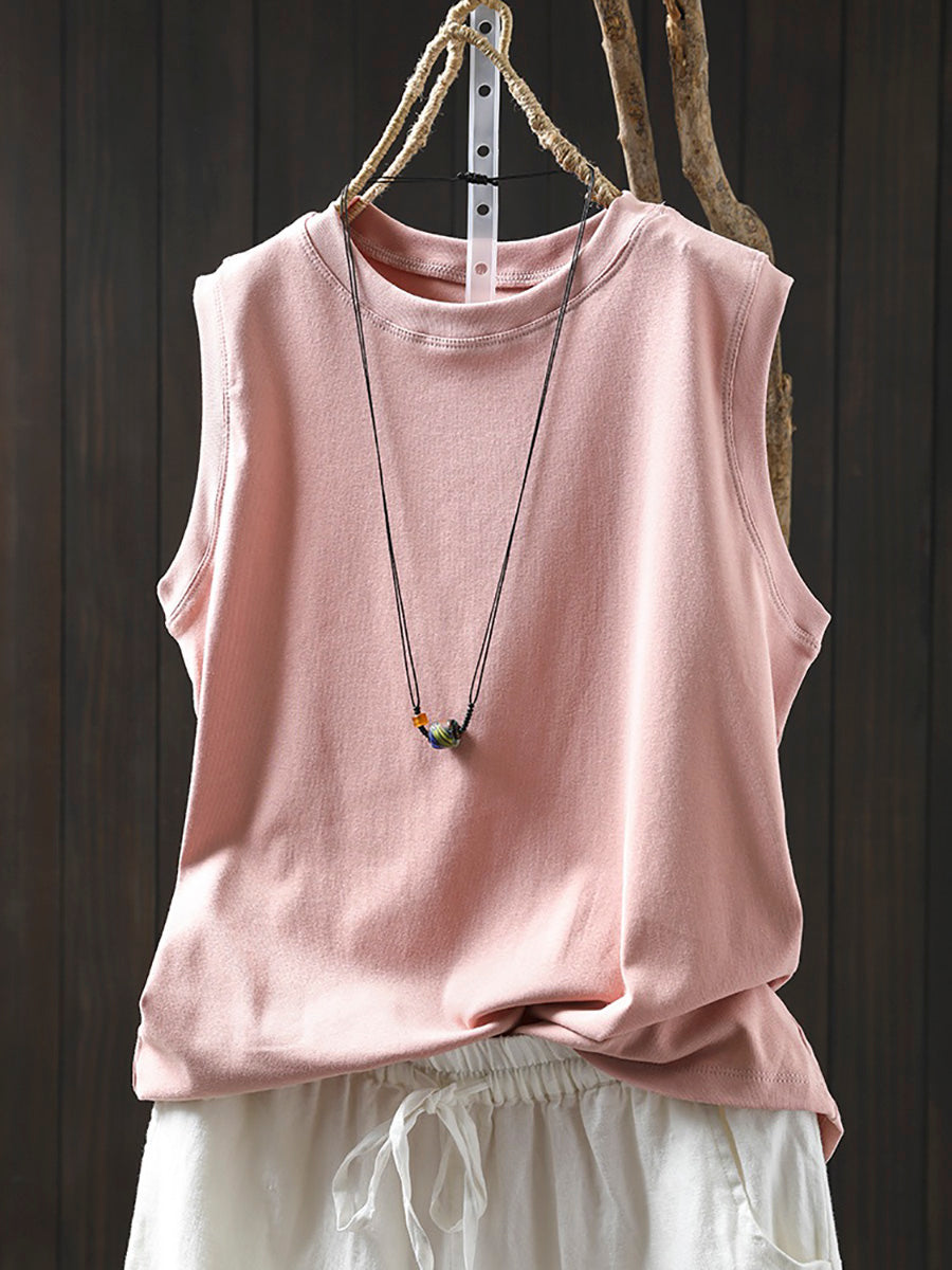 O-Neck Shirt Summer 100%Cotton Pure Color Casual Women