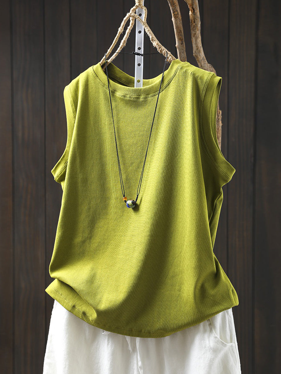O-Neck Shirt Summer 100%Cotton Pure Color Casual Women