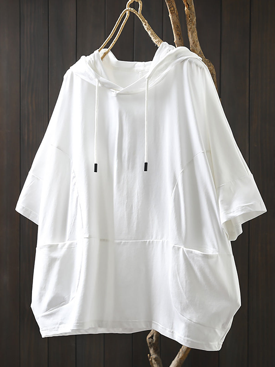 100%Cotton Pure Women Casual Summer Shirt Color Hooded