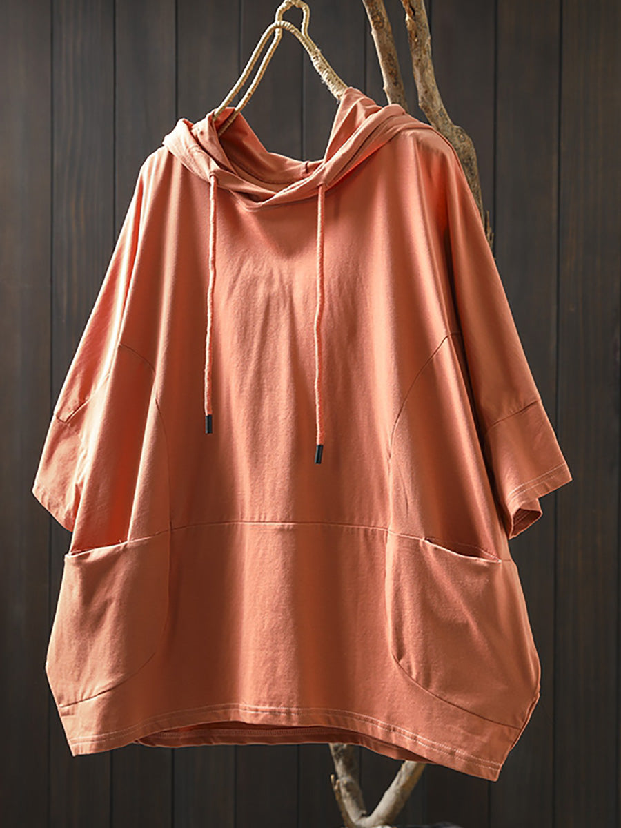 100%Cotton Pure Women Casual Summer Shirt Color Hooded