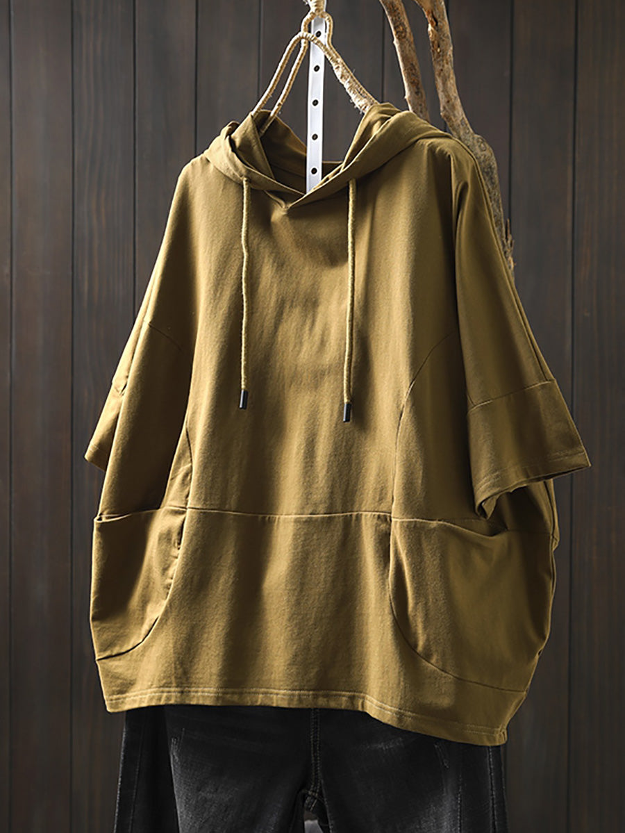 100%Cotton Pure Women Casual Summer Shirt Color Hooded