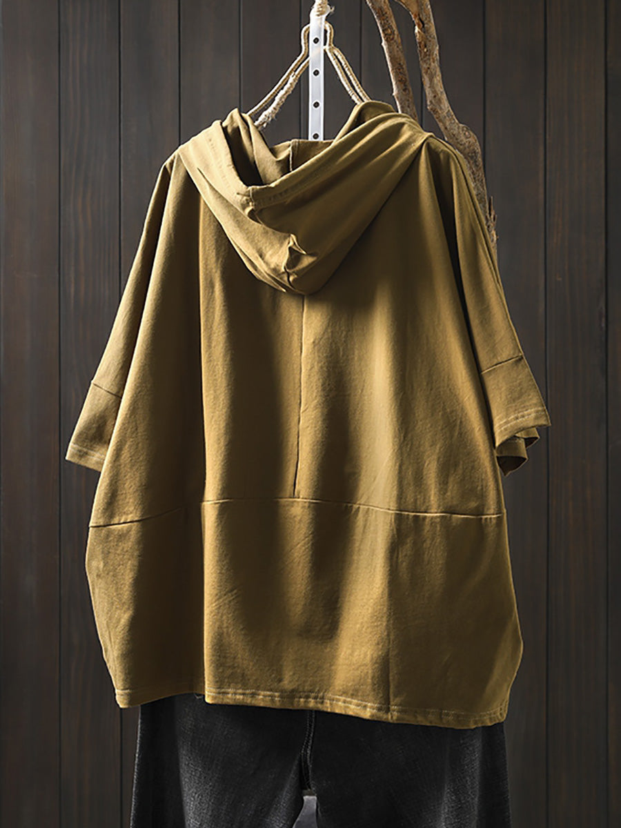 100%Cotton Pure Women Casual Summer Shirt Color Hooded