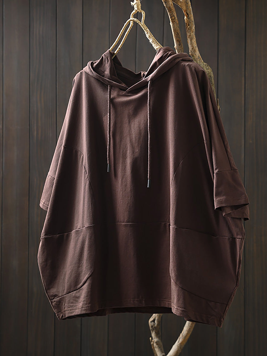 100%Cotton Pure Women Casual Summer Shirt Color Hooded