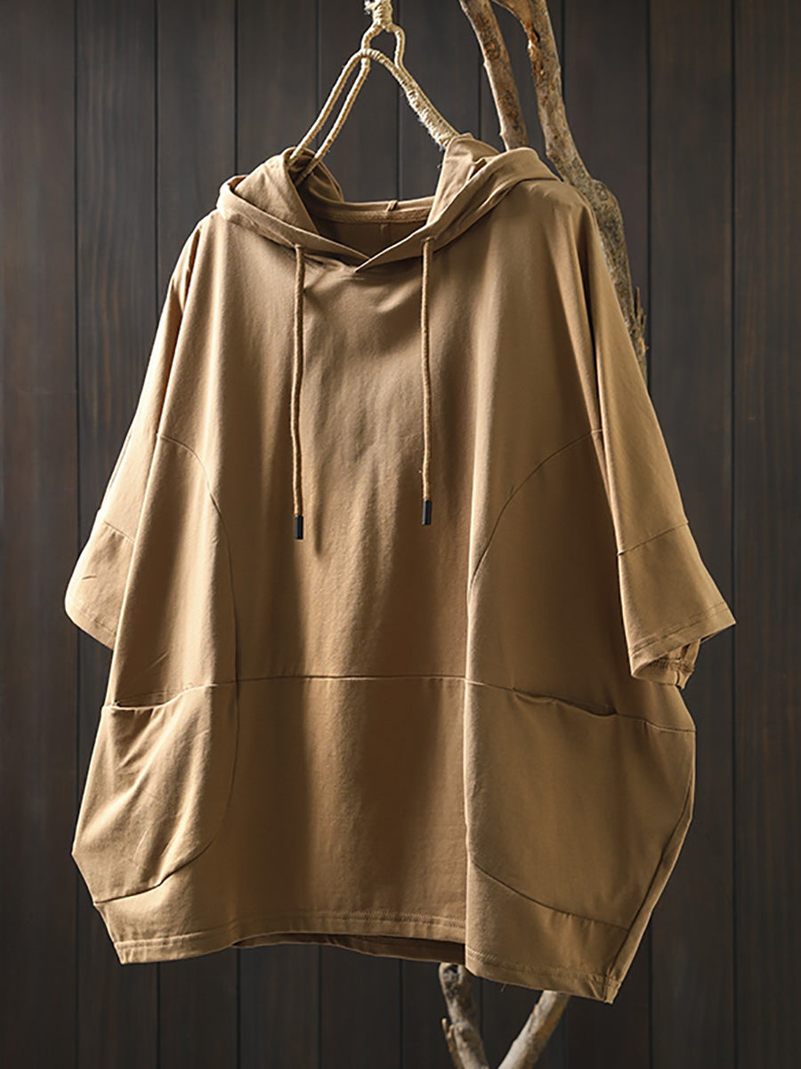 100%Cotton Pure Women Casual Summer Shirt Color Hooded