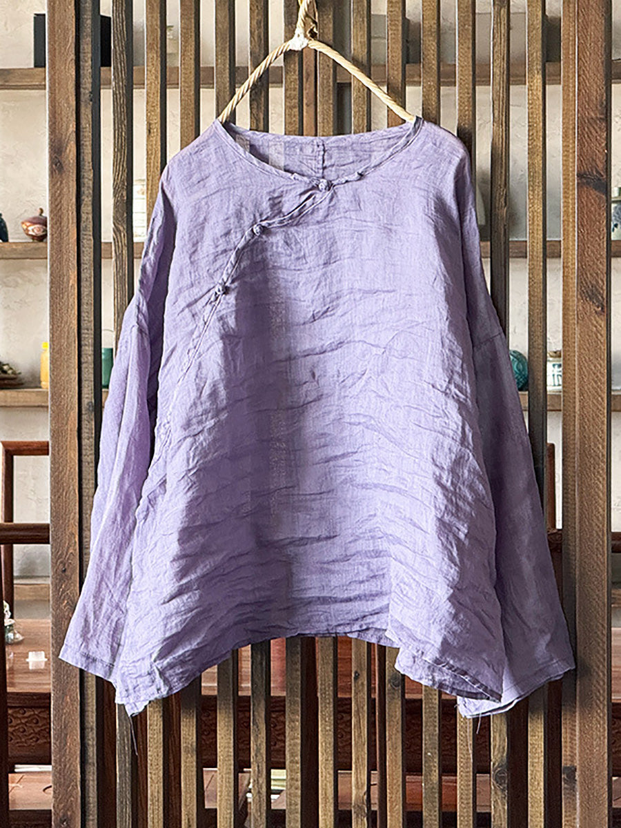 Shirt Summer Women Ramie Floral O-Neck Artsy