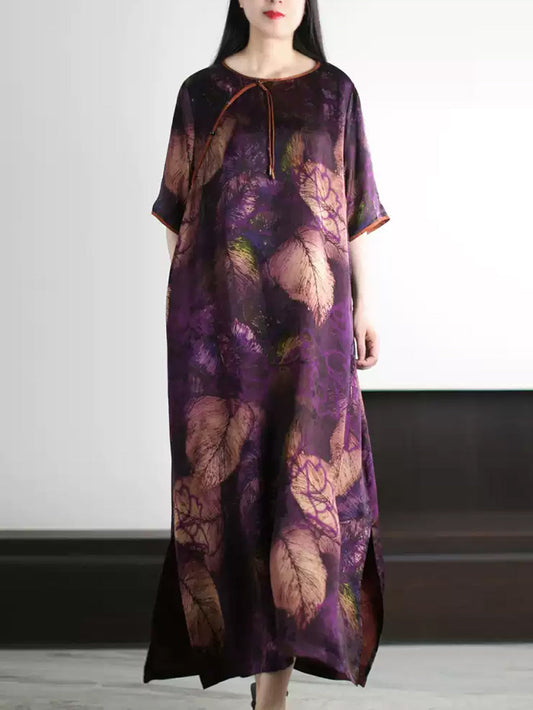 Summer O-Neck Women Leaf Vintage Dress