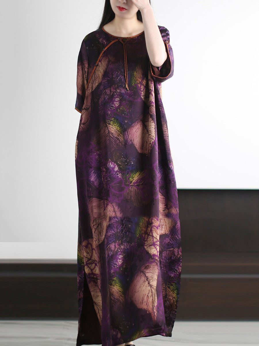 Summer O-Neck Women Leaf Vintage Dress