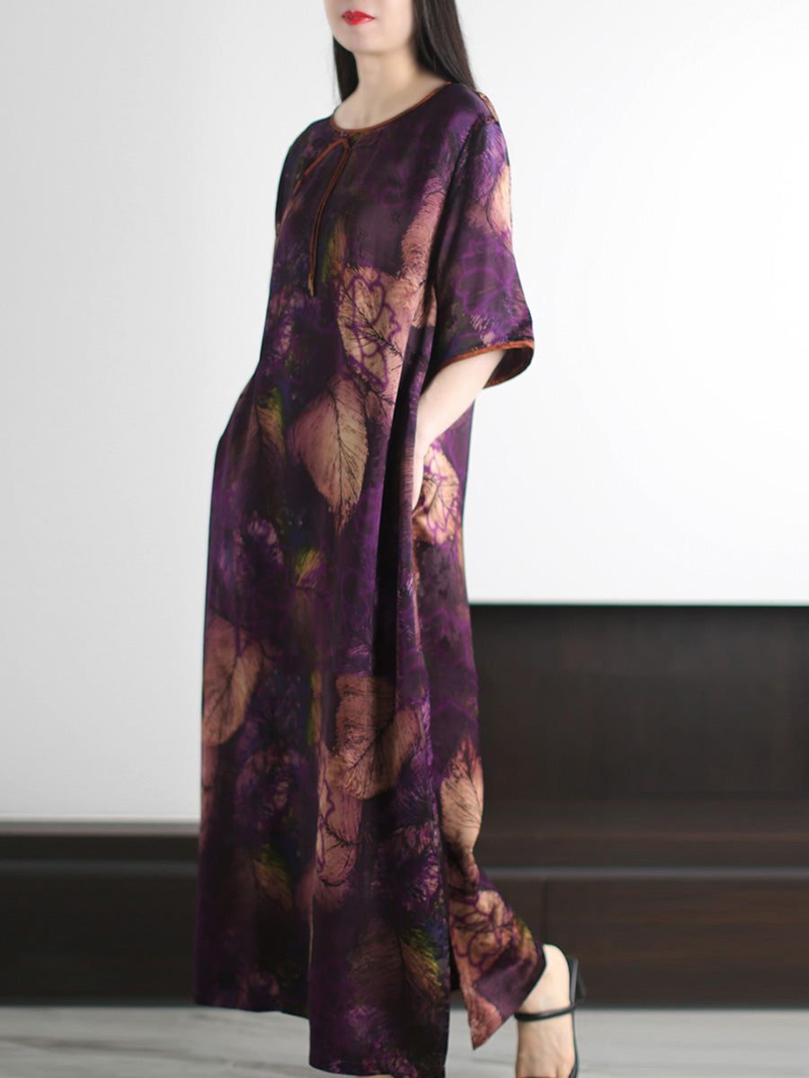 Summer O-Neck Women Leaf Vintage Dress