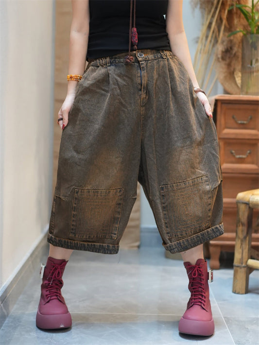Cropped Pants Worn Wide-leg Women Denim