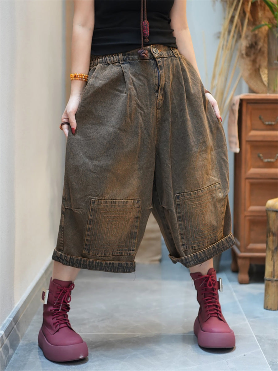 Cropped Pants Worn Wide-leg Women Denim