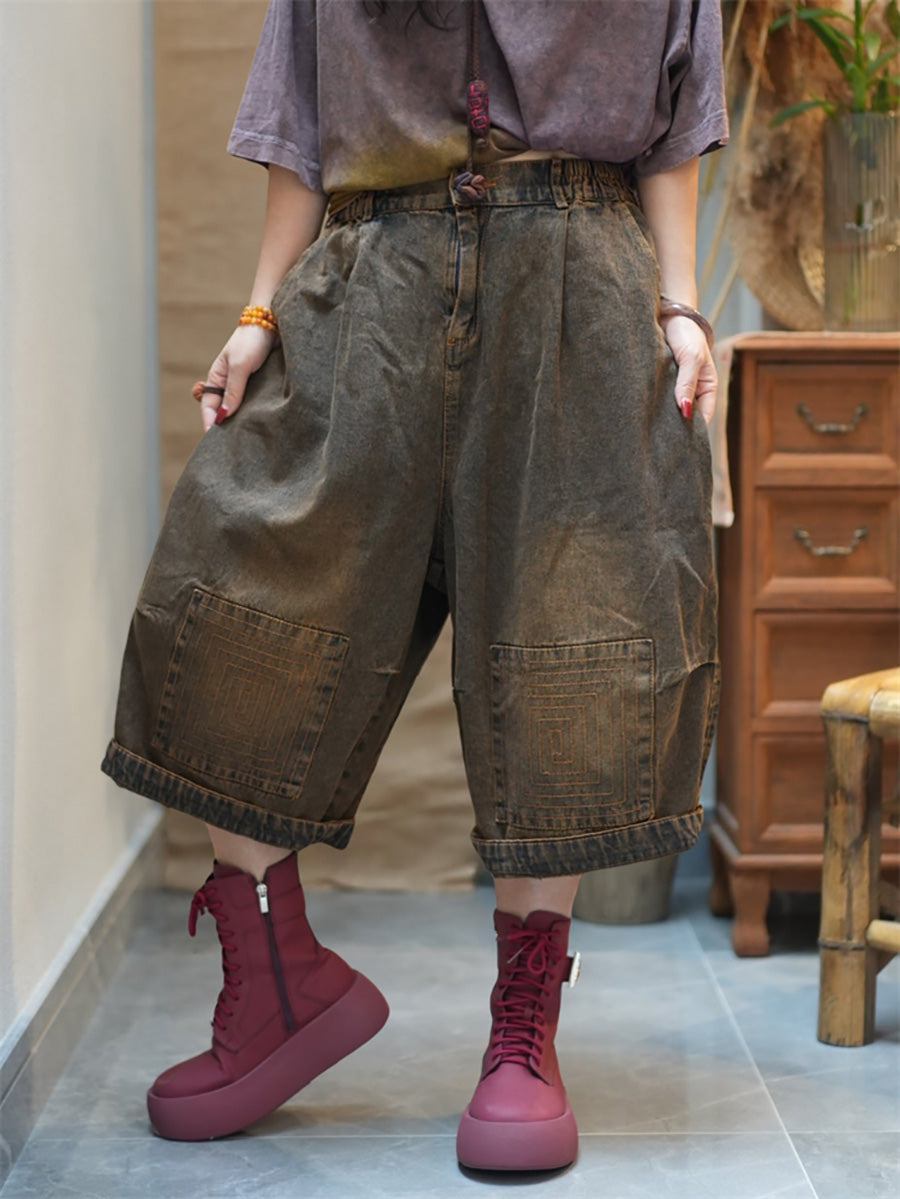 Cropped Pants Worn Wide-leg Women Denim