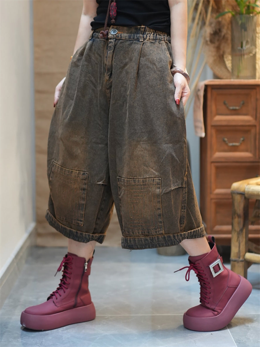 Cropped Pants Worn Wide-leg Women Denim