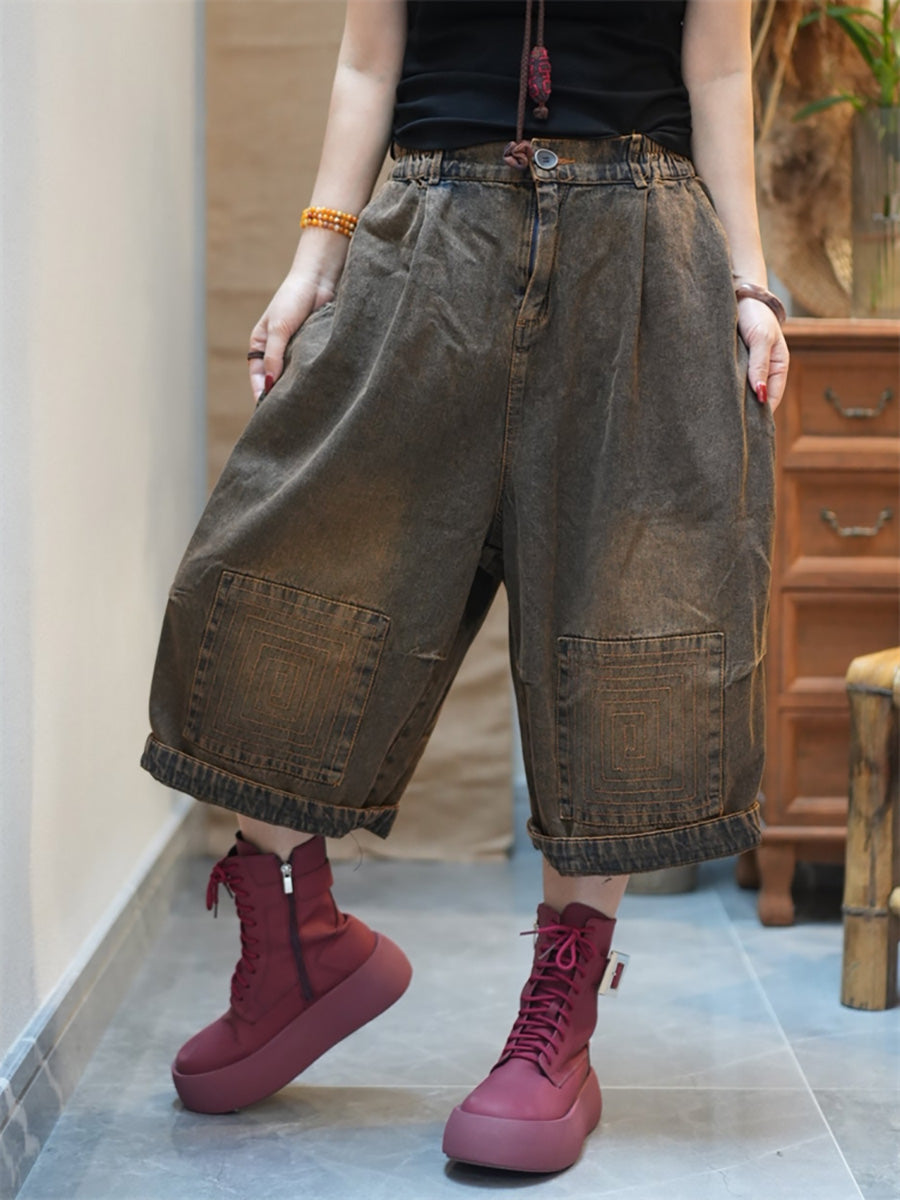 Cropped Pants Worn Wide-leg Women Denim
