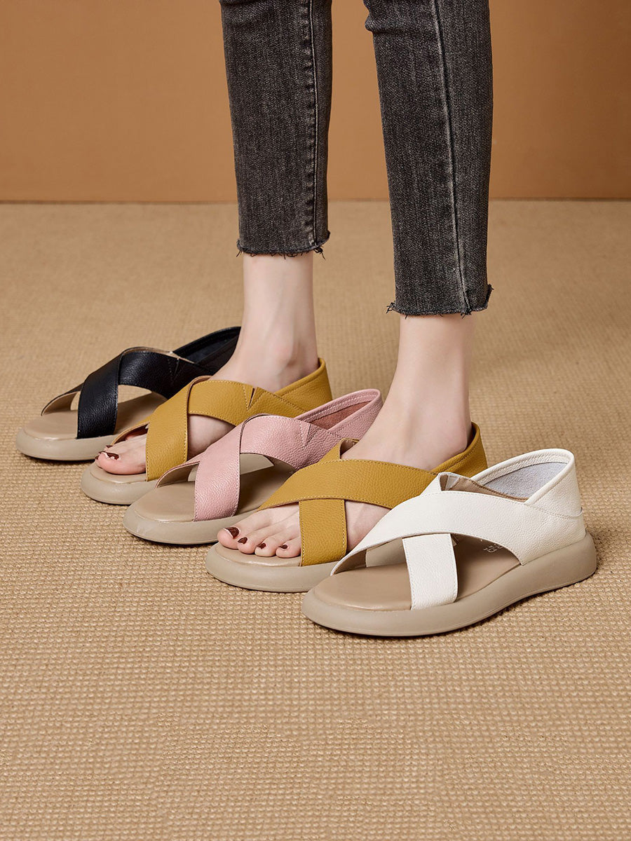 Color Leather Summer Casual Pure Women Slippers