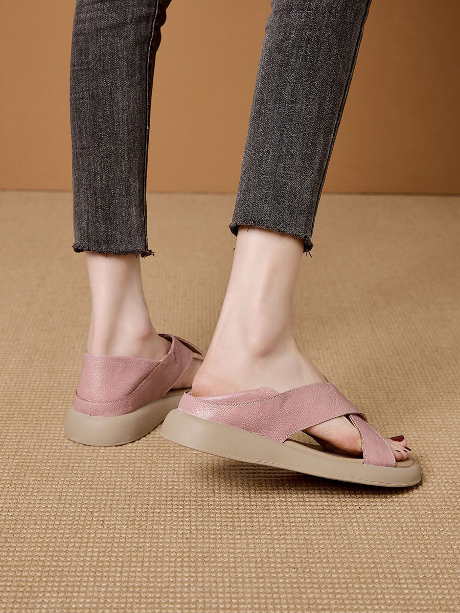 Color Leather Summer Casual Pure Women Slippers
