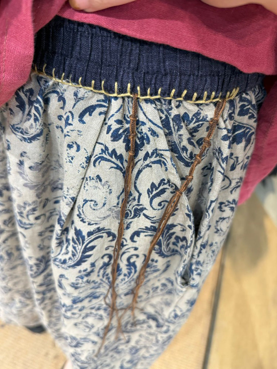 Linen Women Flower Summer Retro Wide-leg Pants