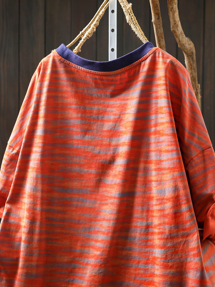 Casual O-Neck Summer Stripe Colorblock Women Shirt