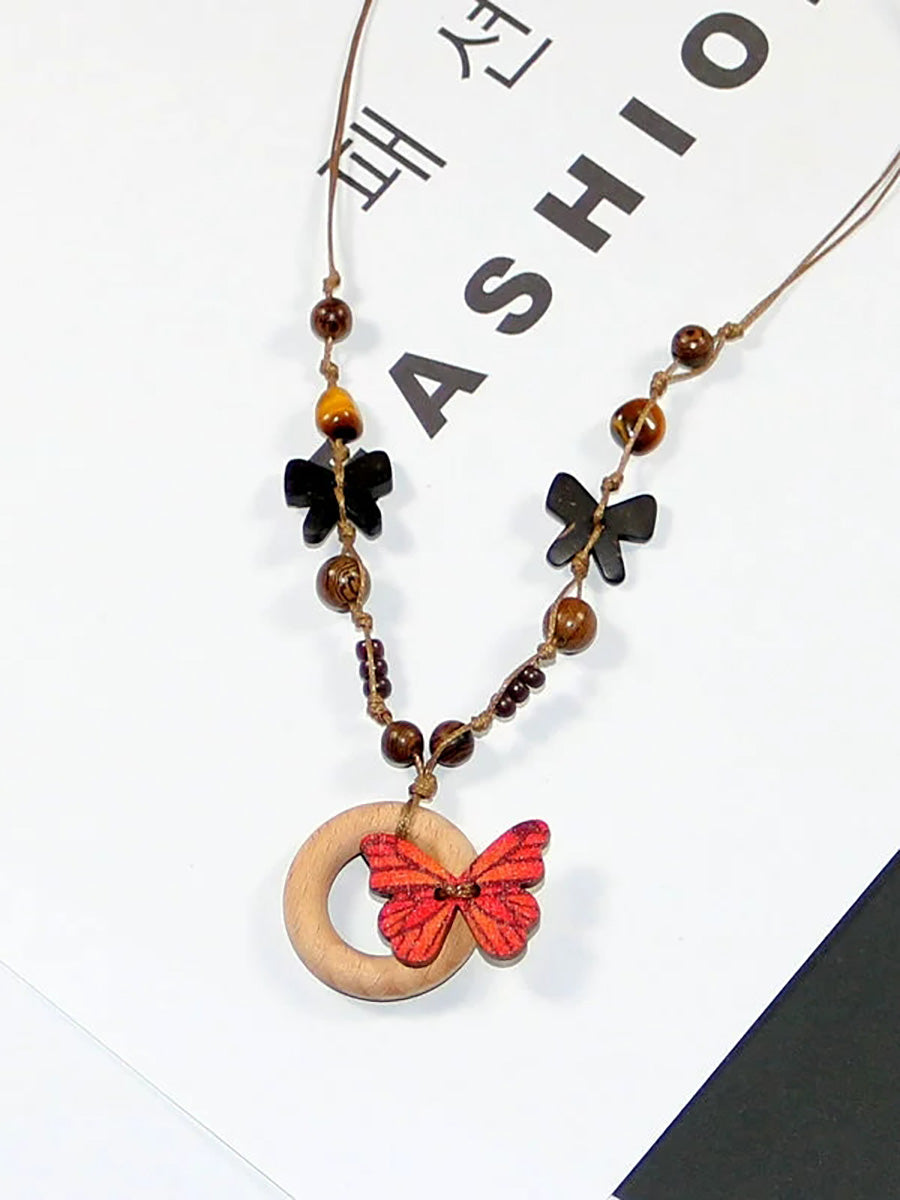 Artsy Bead Butterfly Necklace Women Wooden
