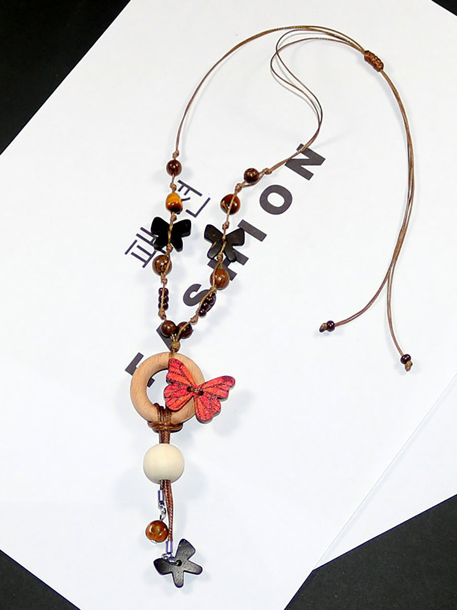 Artsy Bead Butterfly Necklace Women Wooden