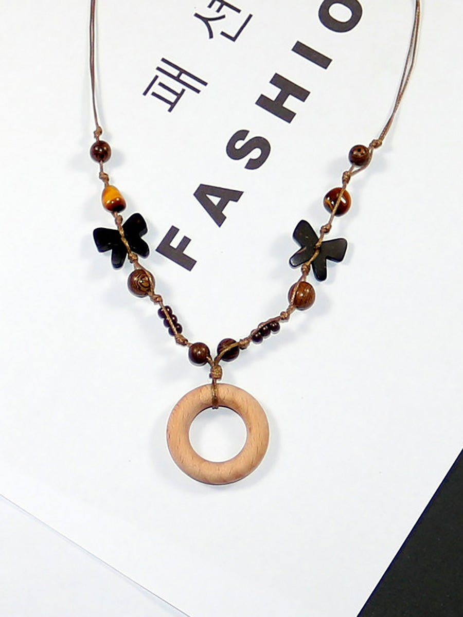 Artsy Bead Butterfly Necklace Women Wooden