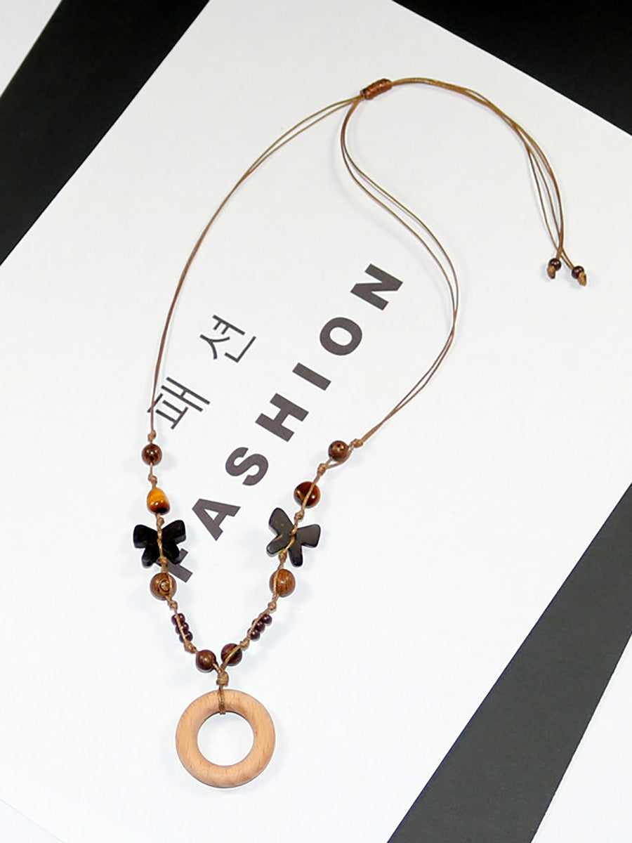 Artsy Bead Butterfly Necklace Women Wooden