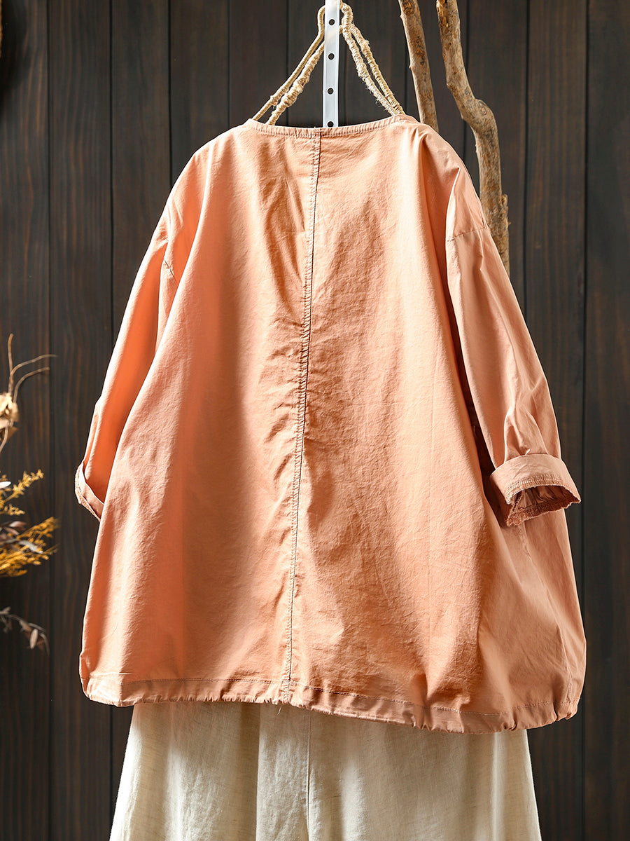 Coat Women Summer Color Shirt Pure O-Neck Zipper