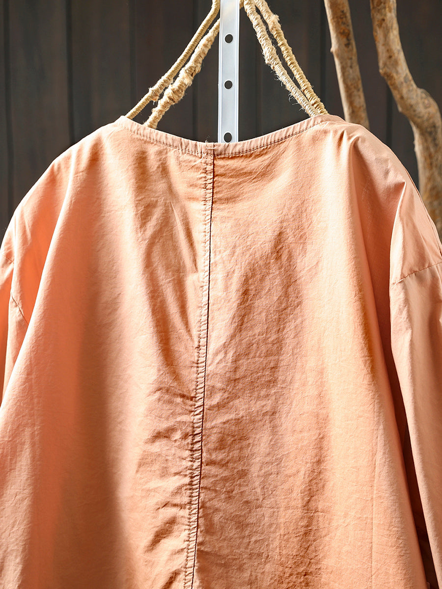 Coat Women Summer Color Shirt Pure O-Neck Zipper