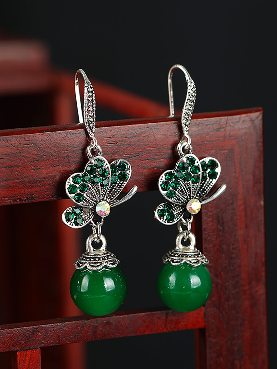 Butterfly Earrings Agate Vintage Women Alloy