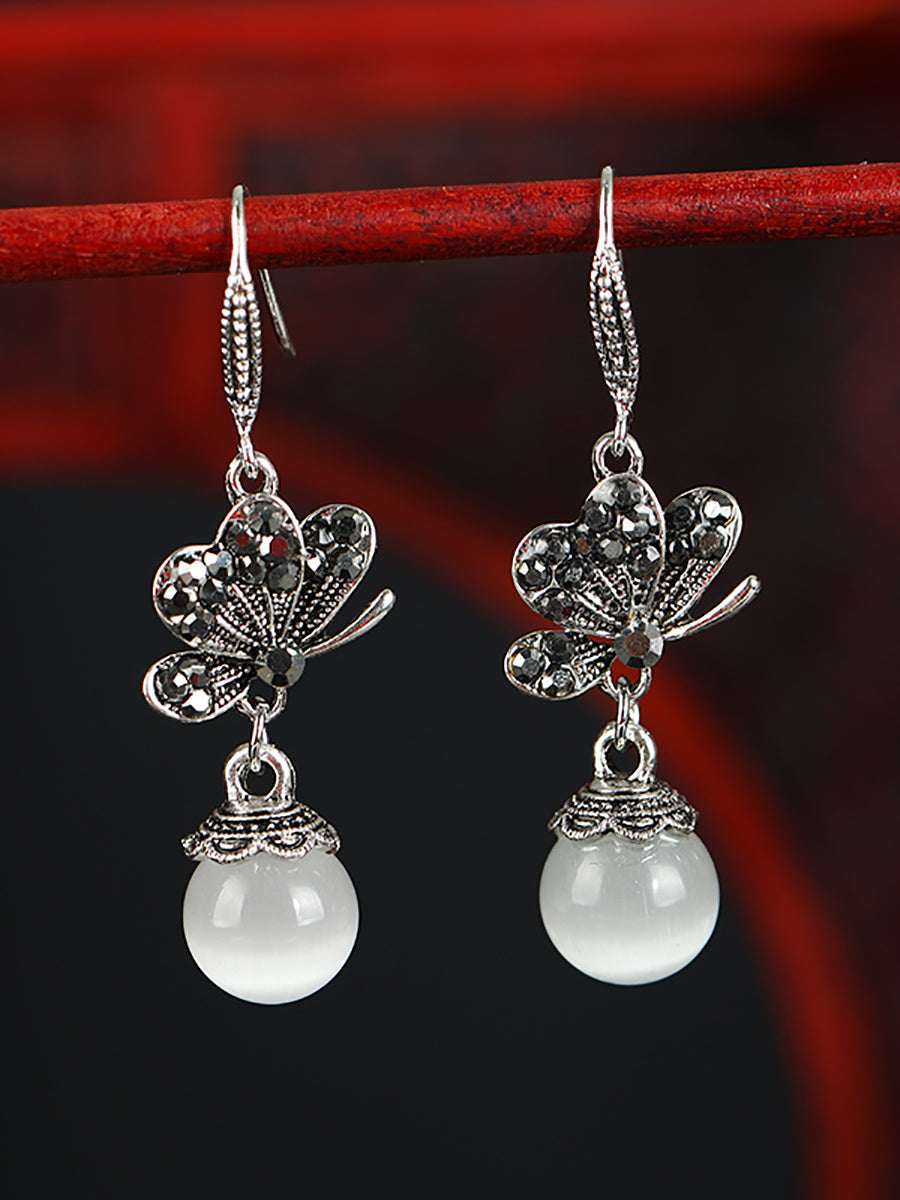 Butterfly Earrings Agate Vintage Women Alloy