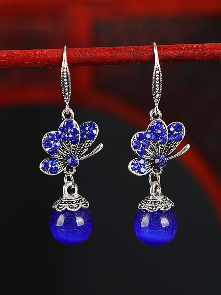 Butterfly Earrings Agate Vintage Women Alloy