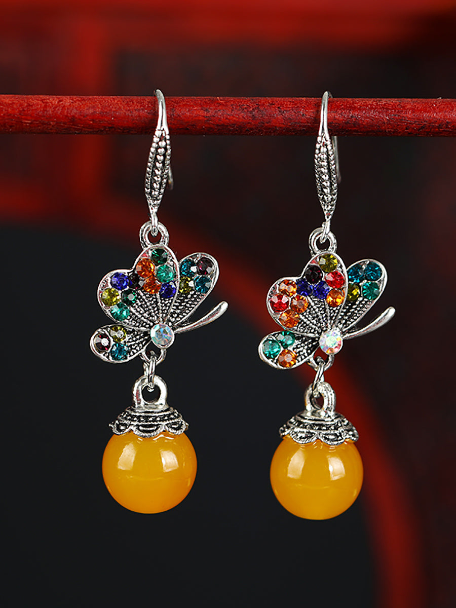 Butterfly Earrings Agate Vintage Women Alloy