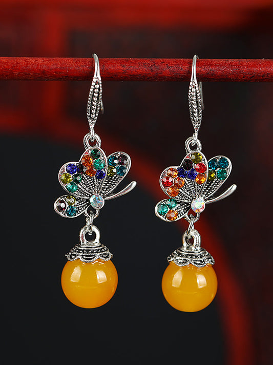Butterfly Earrings Agate Vintage Women Alloy