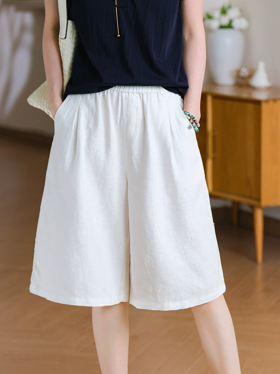 100%Linen Fifth Casual Pure Women Pants Summer Color