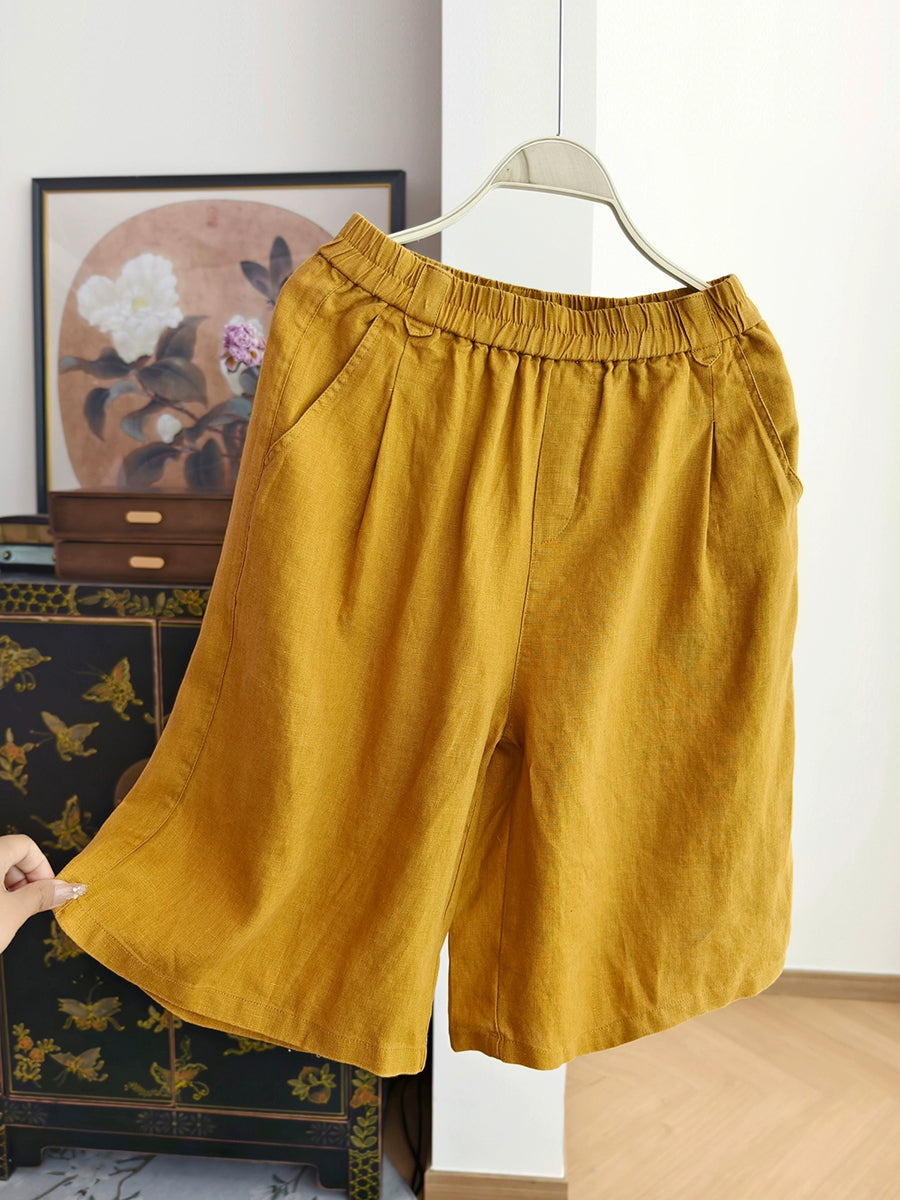 100%Linen Fifth Casual Pure Women Pants Summer Color