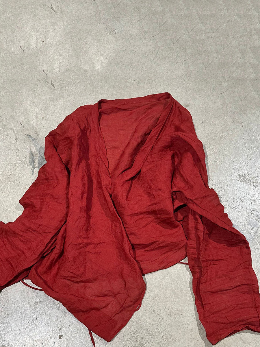 V-Neck Shirt Women Ramie Stripe Vintage Summer Floral