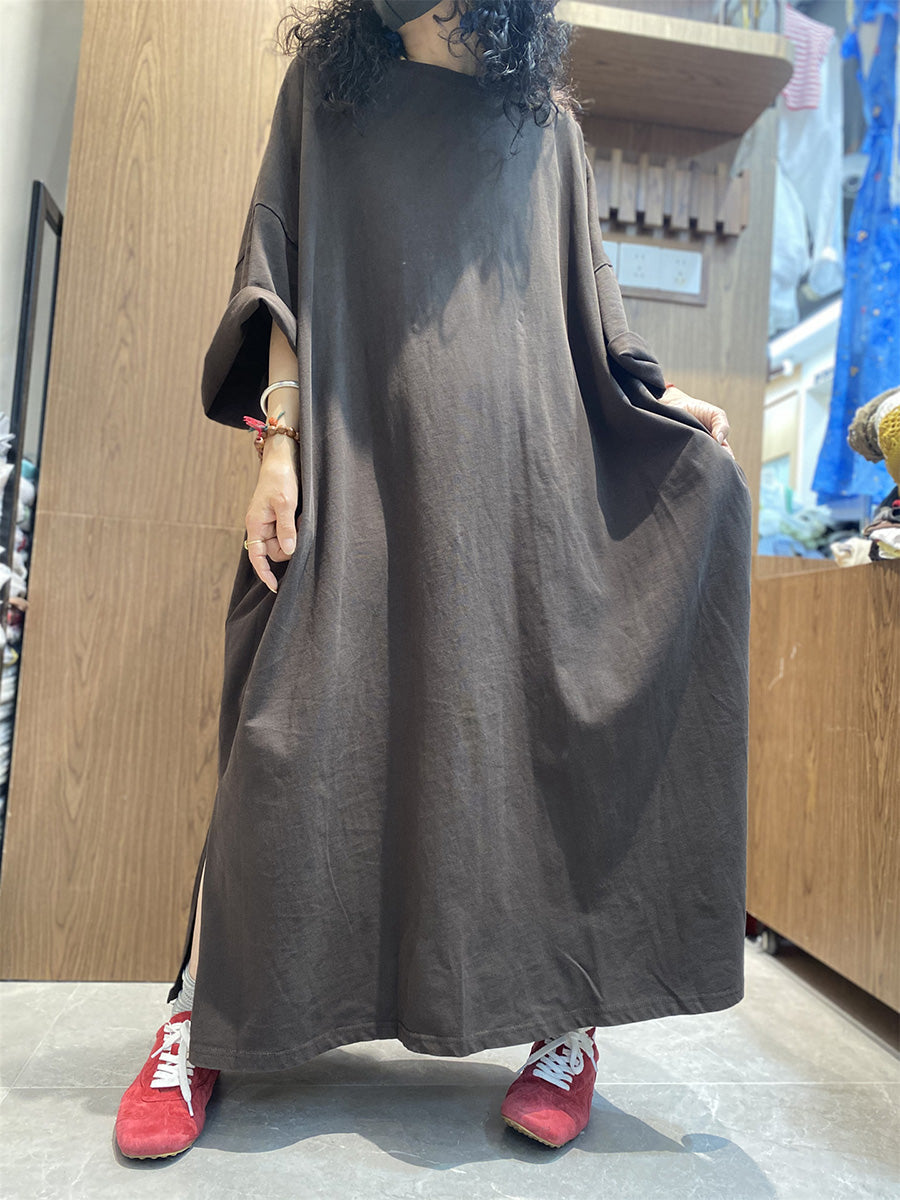 Cotton Color Dress O-Neck Pure Women Casual Maxi Summer