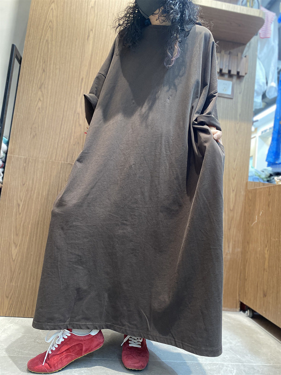 Cotton Color Dress O-Neck Pure Women Casual Maxi Summer