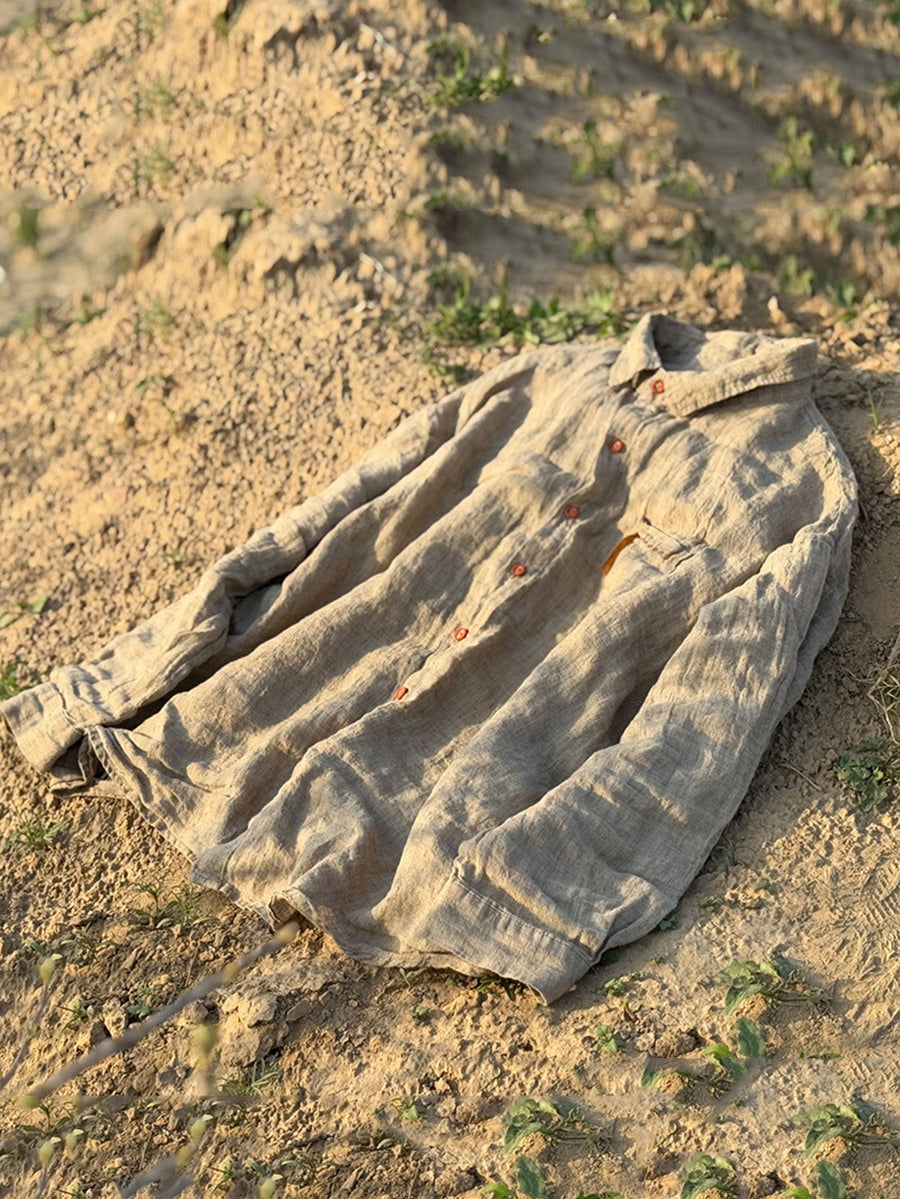 Collar Turn-down Linen Retro Summer Pure Shirt Color Women