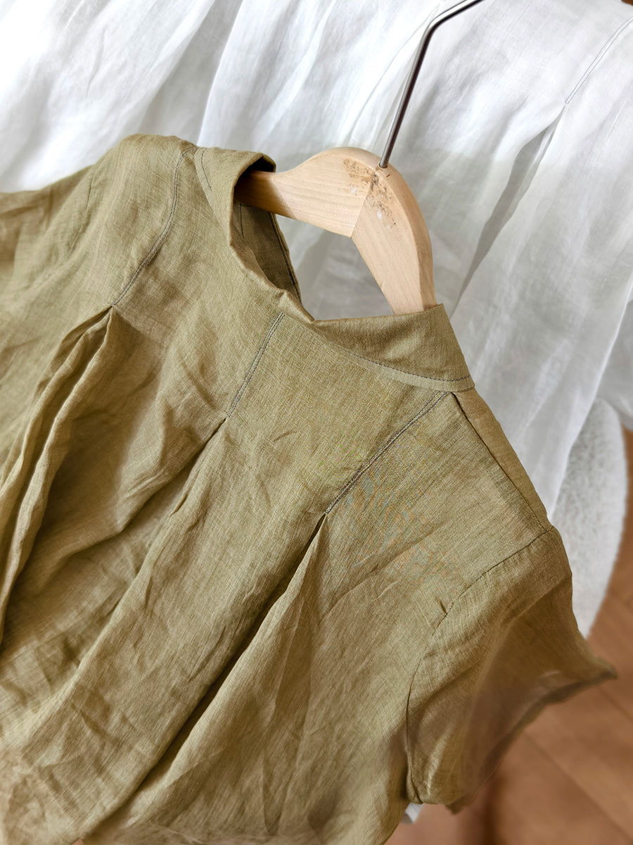 Shirt Pure 100%Ramie Collar Turn-down Women Summer Color