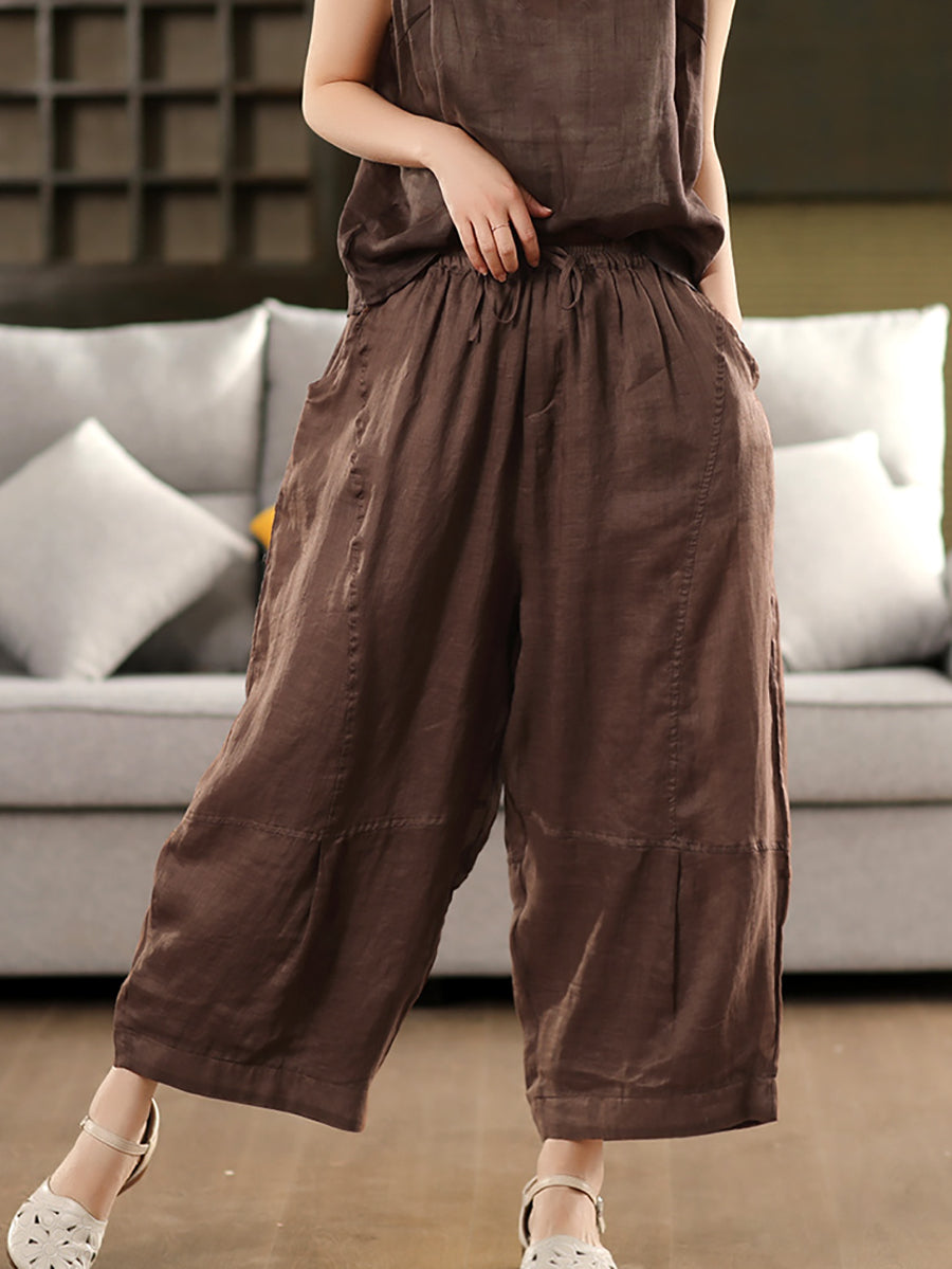 Pure Summer Artsy Women Loose Bloomers Color 100%Ramie