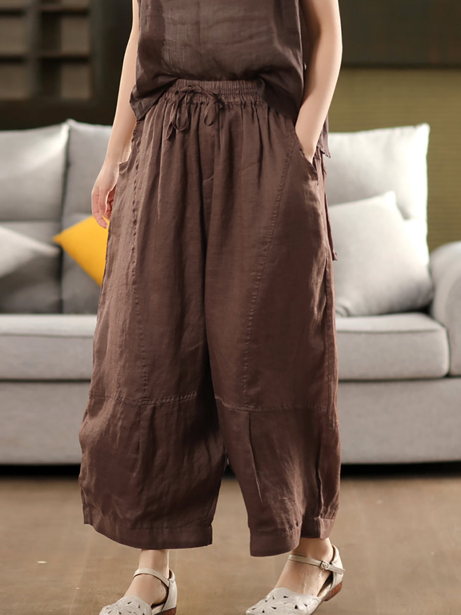 Pure Summer Artsy Women Loose Bloomers Color 100%Ramie