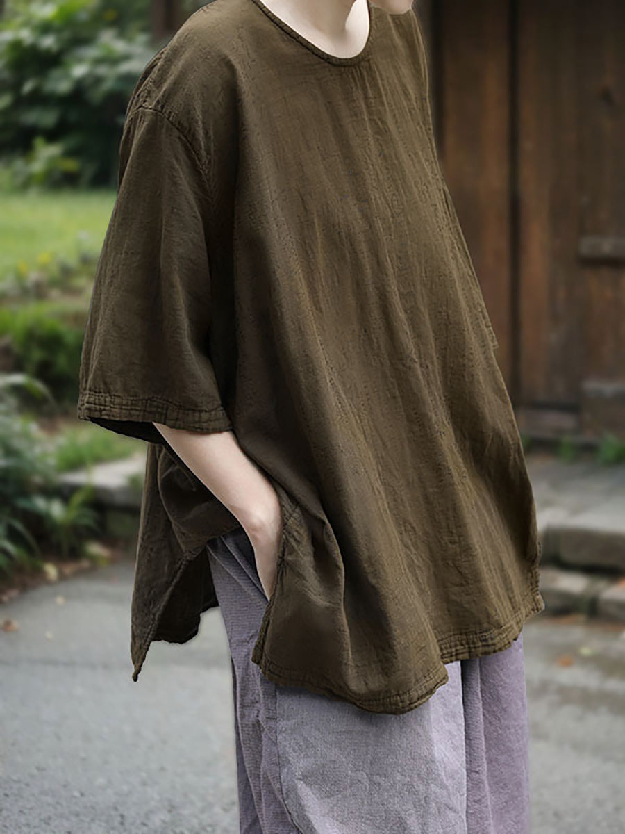 O-Neck Summer Casual Color 100%Cotton Pure Women Shirt