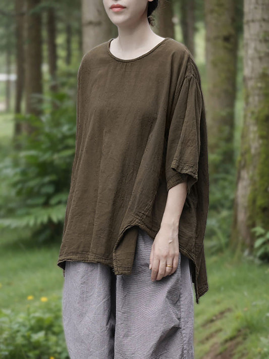 O-Neck Summer Casual Color 100%Cotton Pure Women Shirt