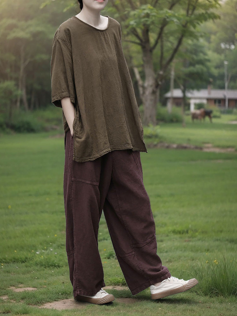 O-Neck Summer Casual Color 100%Cotton Pure Women Shirt