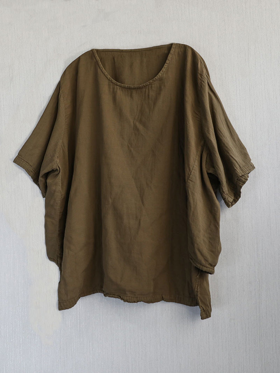 O-Neck Summer Casual Color 100%Cotton Pure Women Shirt