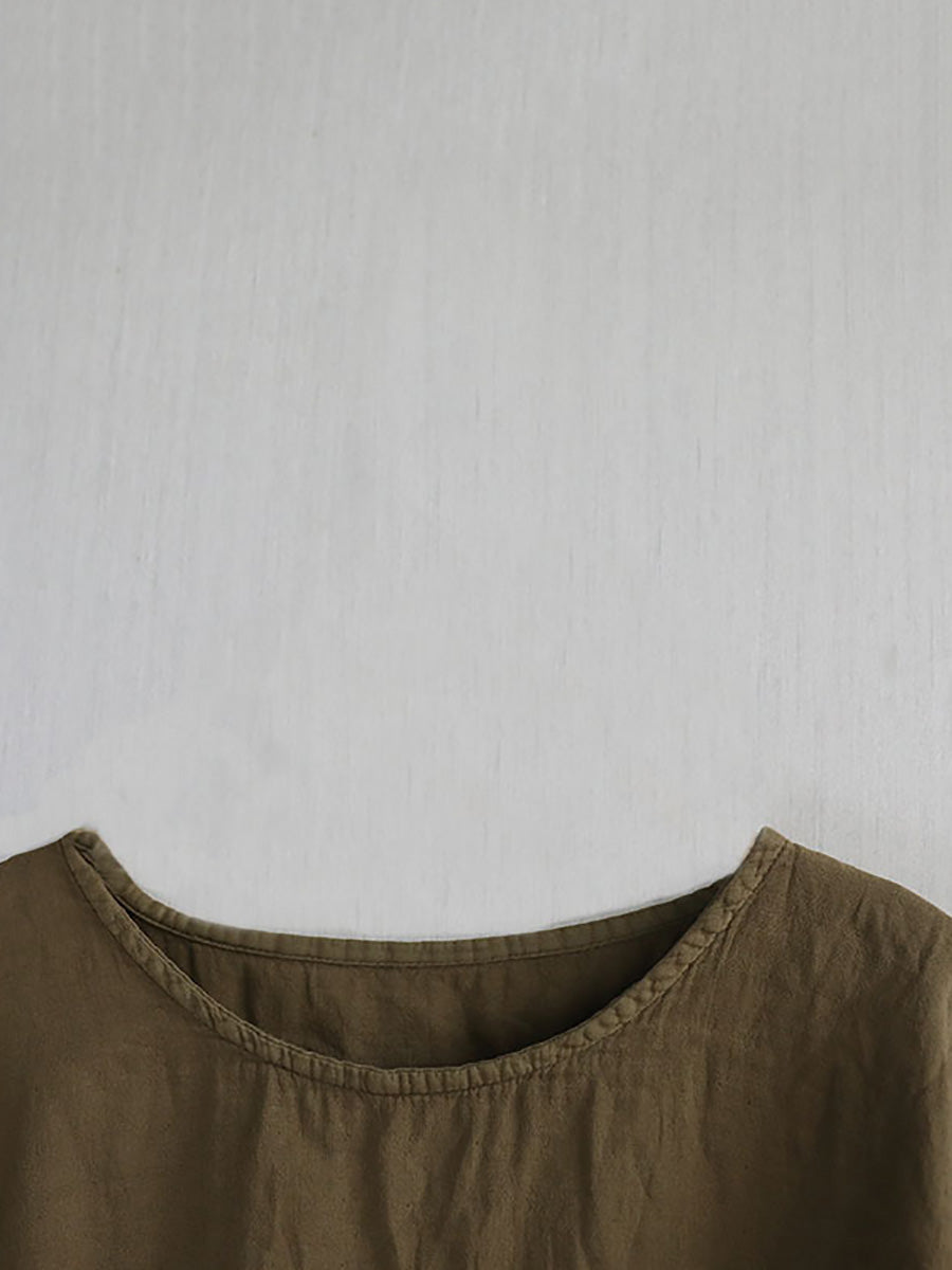 O-Neck Summer Casual Color 100%Cotton Pure Women Shirt